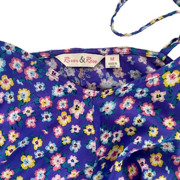 River & Rose Blue Floral Print Midi Dress with Pockets Women's Medium NEW - Picture 6 of 9